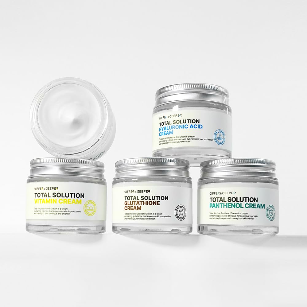 Differ & Deeper Total Solution Glutathione Cream – Radiance-Boosting Antioxidant Moisturizer for Dull or Stressed Skin, Lightweight Daily Cream, Korean Skincare 2.47oz