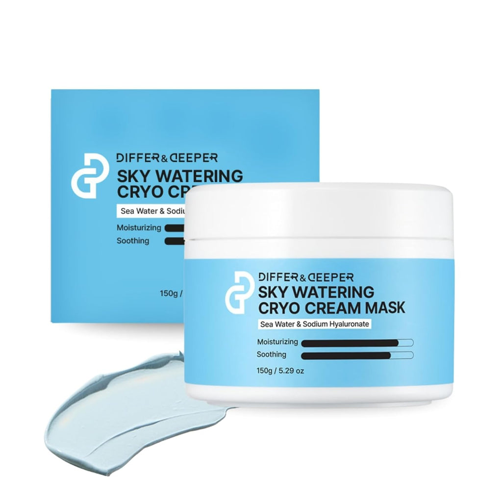 Differ & Deeper Sky Watering Cryo Cream Mask – Hydrating & Soothing Face Mask with Sea Water & Sodium Hyaluronate for Calm, Moisturized Skin | Korean Skincare 5.29oz