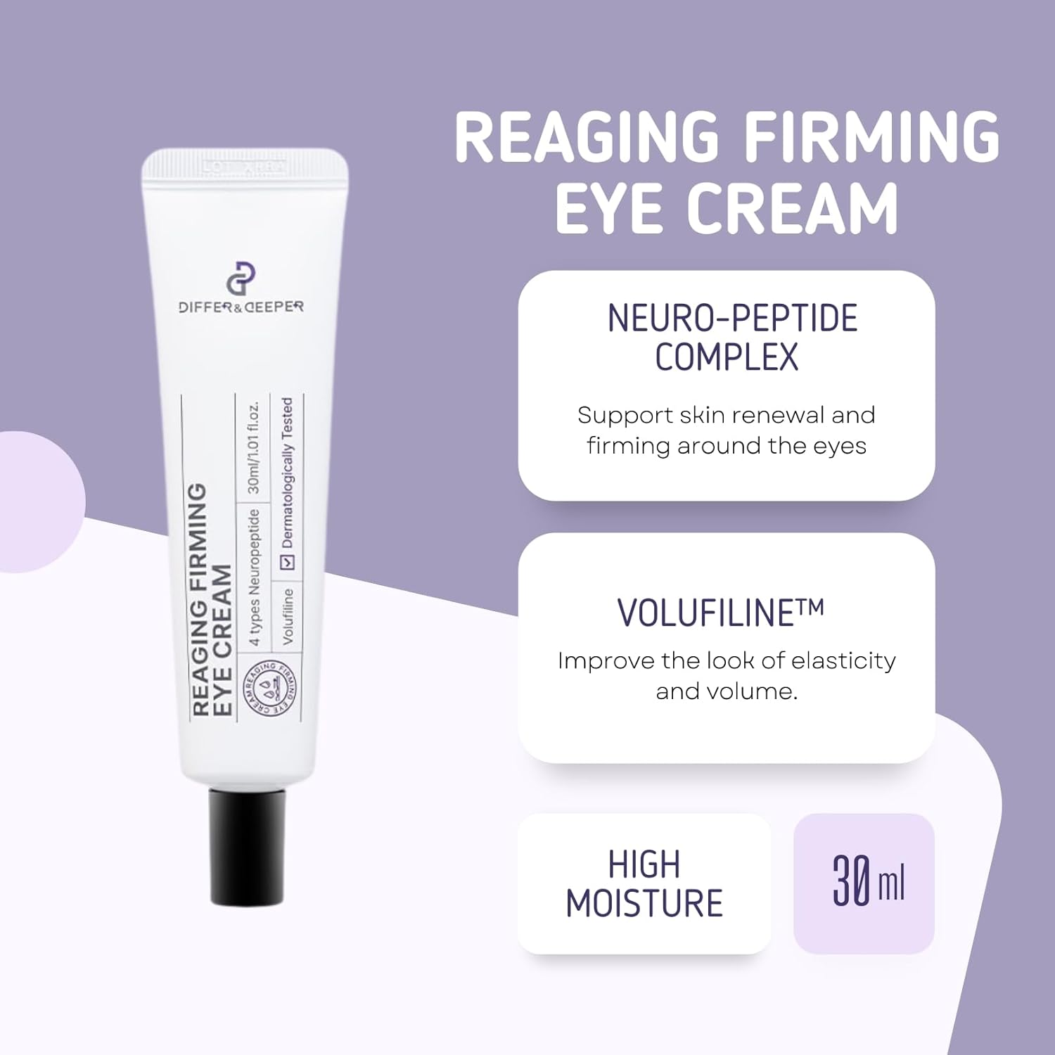 Differ & Deeper Reaging Firming Eye Cream – Lightweight Eye Treatment for Smoother, Hydrated Under Eyes | K-Beauty Skincare (30ml)