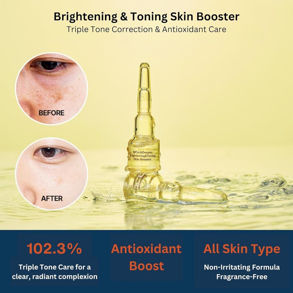 Differ & Deeper Brightening & Toning Skin Booster Starter Pack – Vitamin Peptide & Antioxidant Ampoule | Evens Skin Tone & Enhances Radiance | Fast-Absorbing Formula Korean Skincare 2ml*5