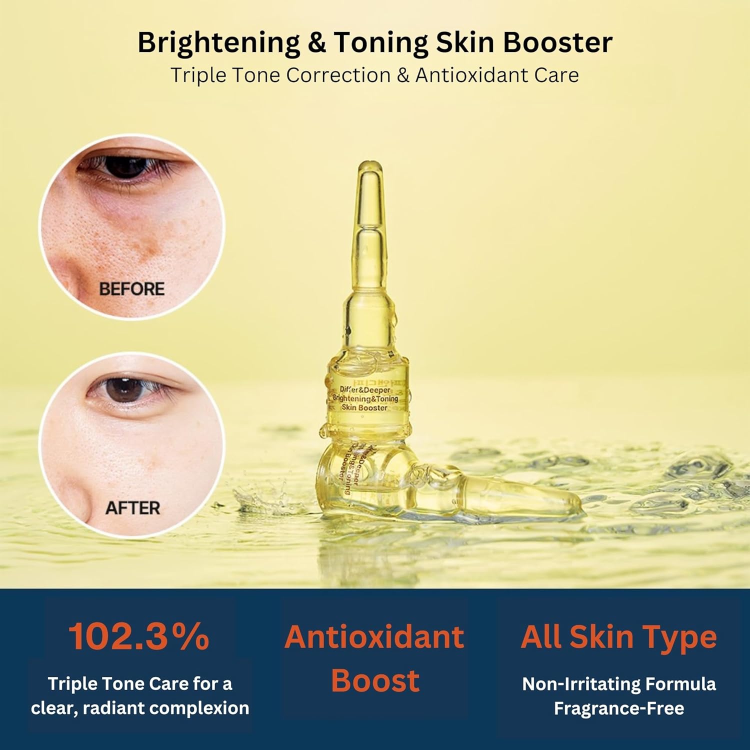Differ & Deeper Brightening & Toning Skin Booster Starter Pack – Vitamin Peptide & Antioxidant Ampoule | Evens Skin Tone & Enhances Radiance | Fast-Absorbing Formula Korean Skincare 2ml*5