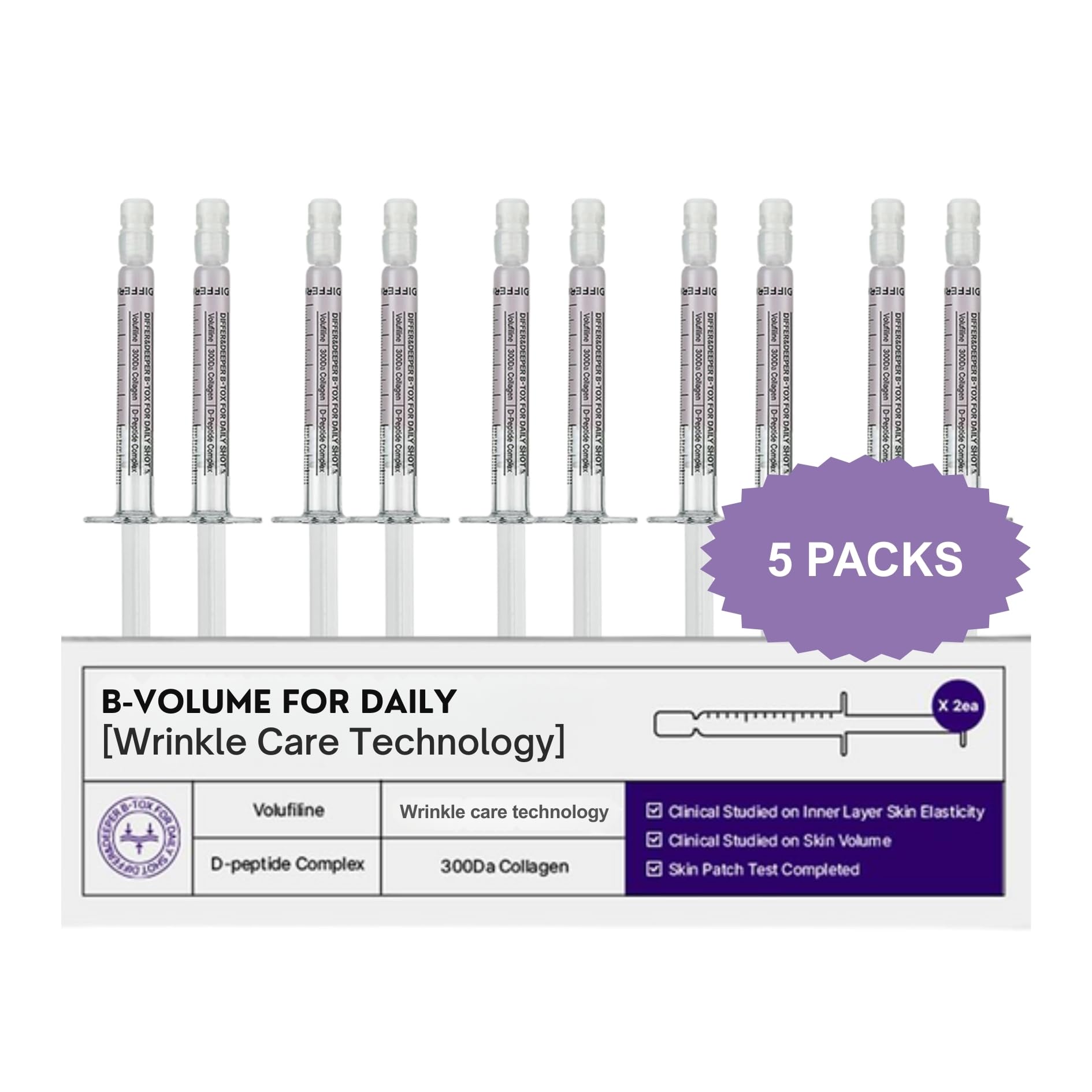 Differ & Deeper B-Volume Daily Essence Starter Pack – Plumping & Smoothing Formula | Wrinkle & Elasticity Care | Volufiline, Peptide & Collagen Ampoule for Easy Topical Application (2.5ml*2)