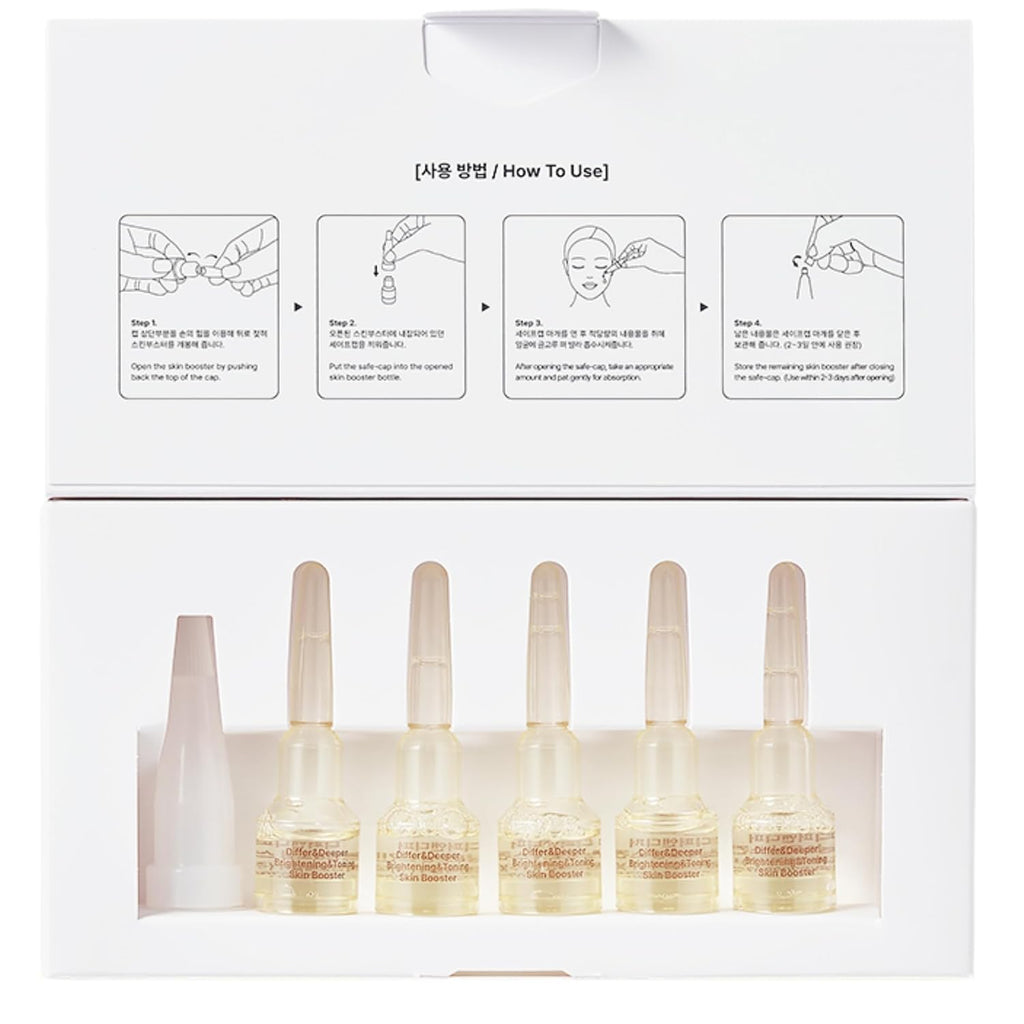 Differ & Deeper Brightening & Toning Skin Booster Starter Pack – Vitamin Peptide & Antioxidant Ampoule | Evens Skin Tone & Enhances Radiance | Fast-Absorbing Formula Korean Skincare 2ml*5