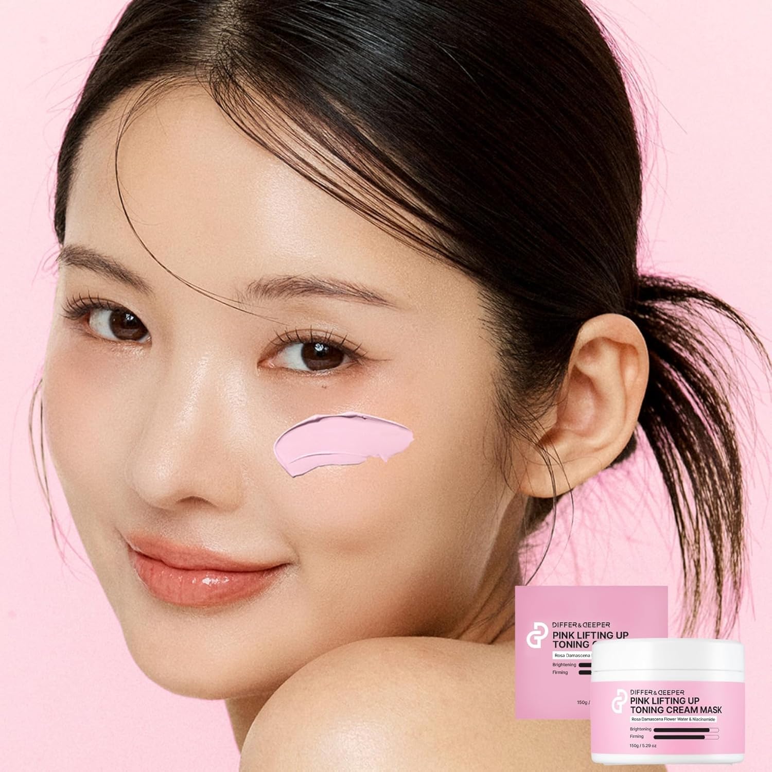 Differ & Deeper Pink Lifting Up Toning Cream Mask – Firming & Brightening Facial Mask with Rosa Damascena Water & Niacinamide for Elastic, Radiant Skin | Korean Skincare 5.29oz
